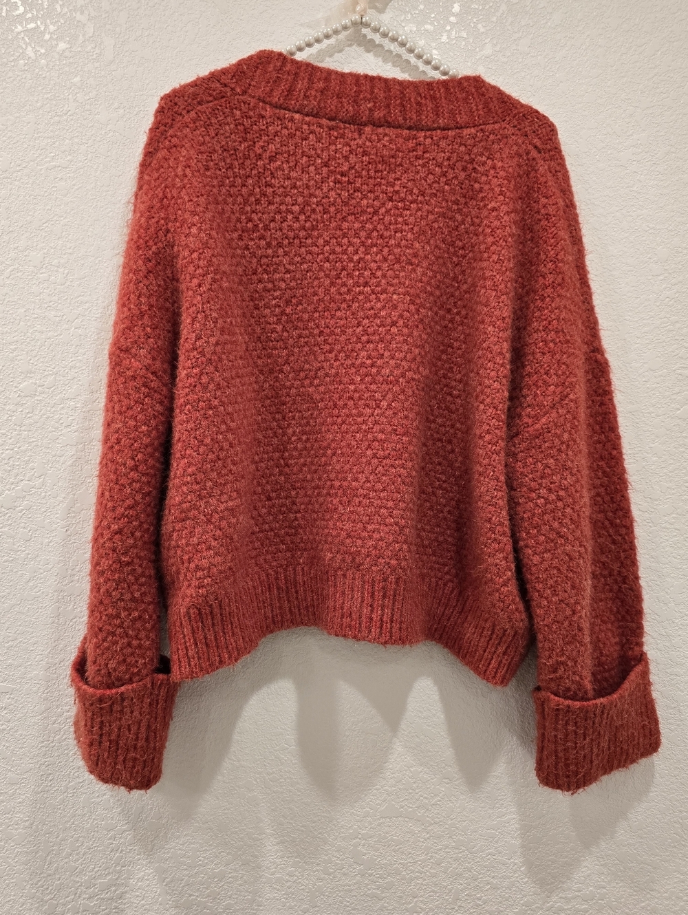 Anthropologie Pilcro Oversized Cuffed Cardigan OS Orange Red - Picture 6 of 11